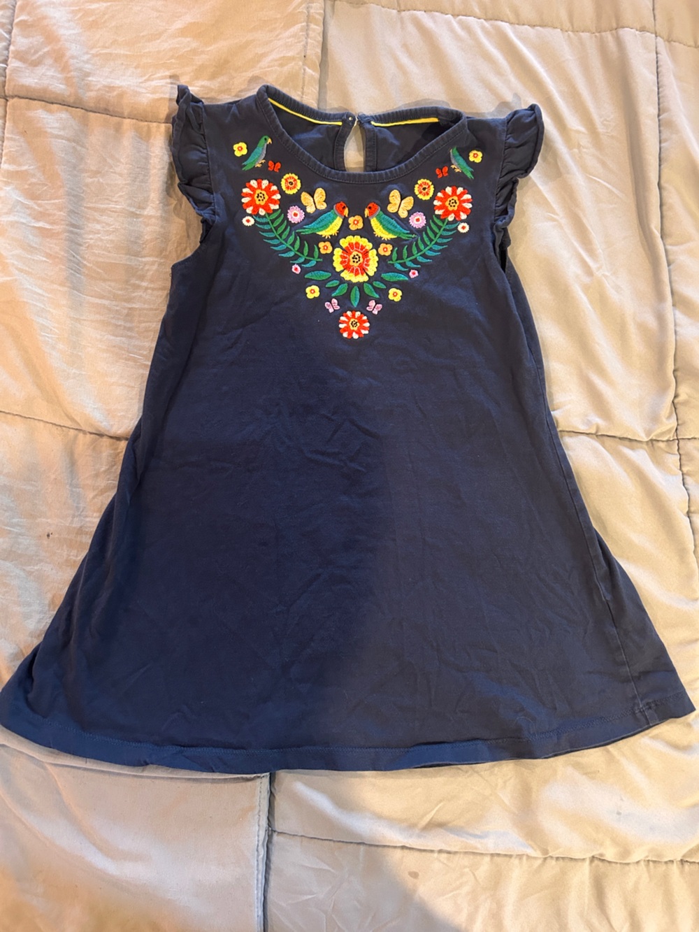 Navy Dress with Colorful Floral Embroidery